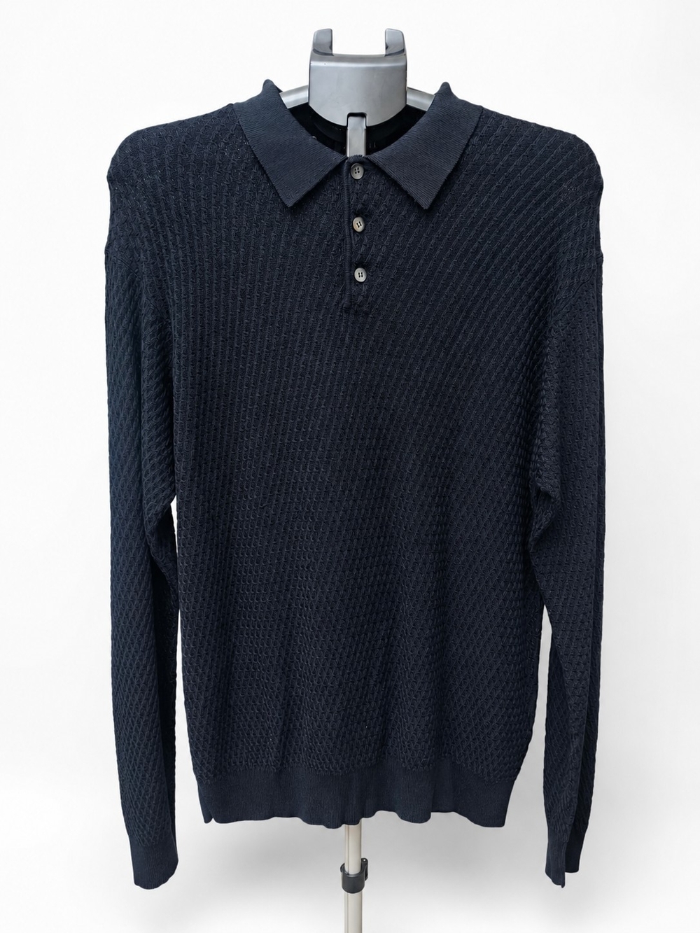 Harold's Navy Textured V-Neck Polo Sweater